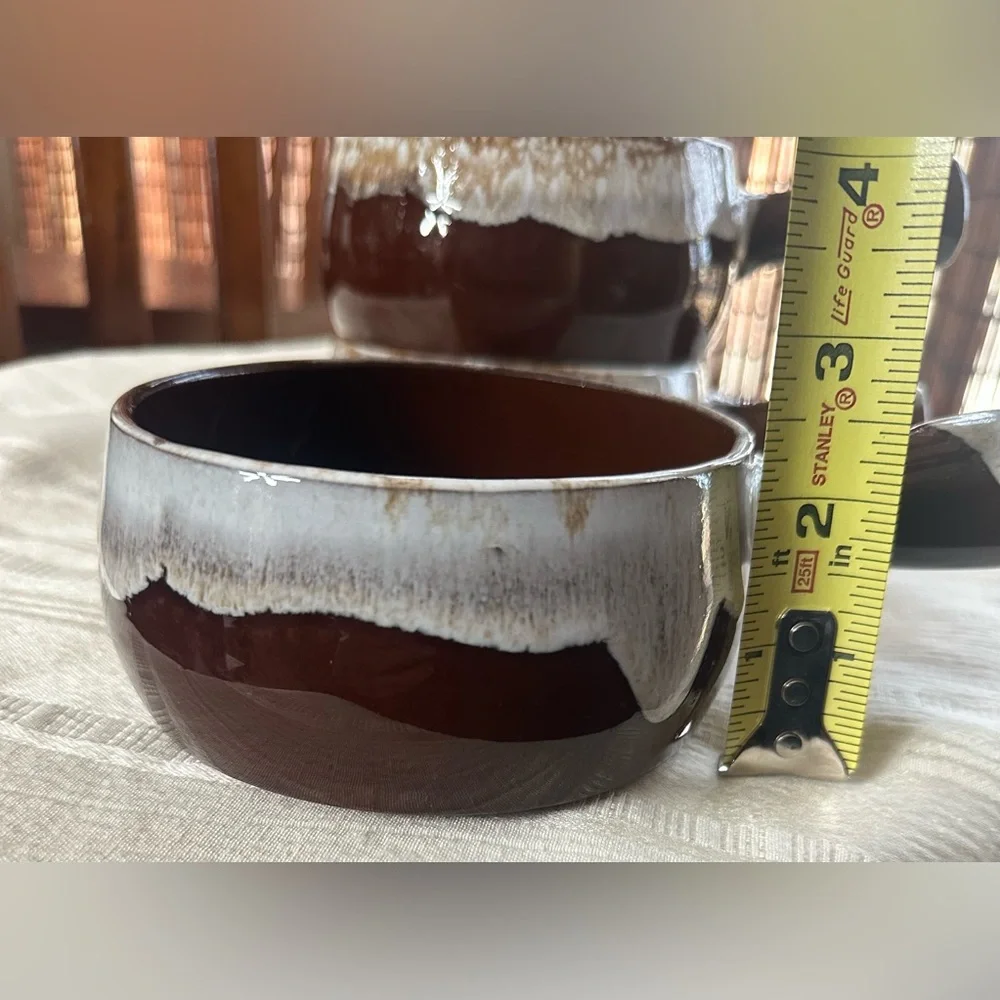 Vintage Japan French Onion Soup Bowls Set 3 Brown Drip Glaze Stoneware